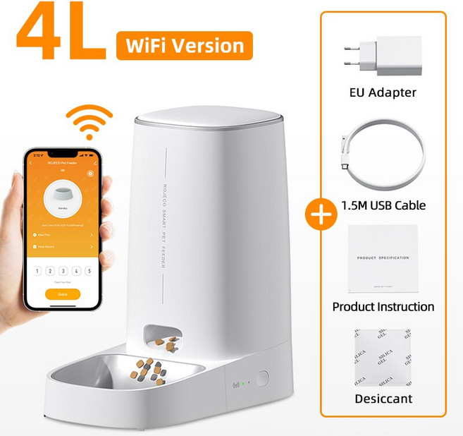 로제코 빠른해외배송7일 반려동물 자동급식기 원격제어 와이파이 4L 자율배식 싱글, 1개