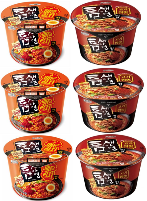 팔도 틈새라면 큰컵 세트[고기짬뽕 + 매운김치], 6개