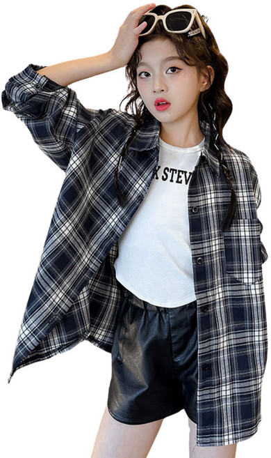 삐삐네옷가게 초등 여아 키즈 시크체크 남방셔츠