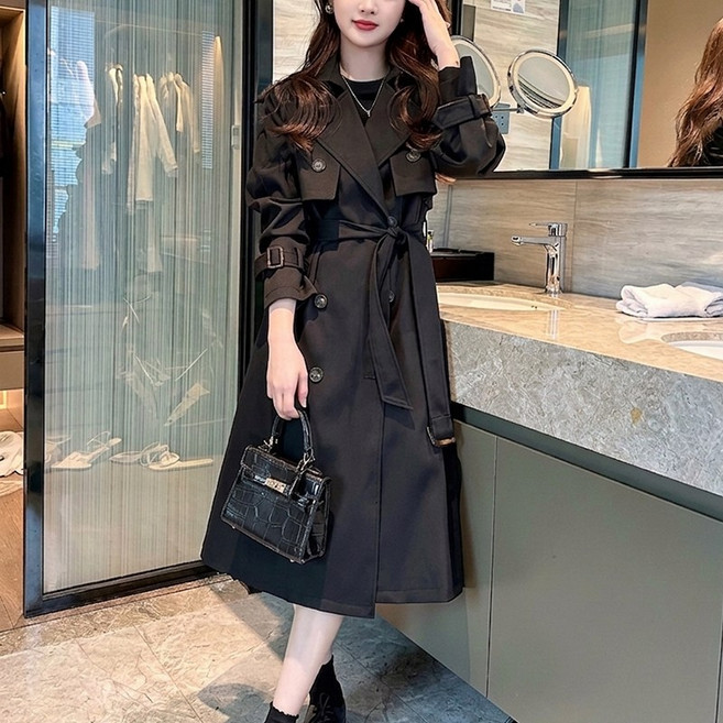 봄 여성용 롱외투 우아하고 슬림한 트렌치코트