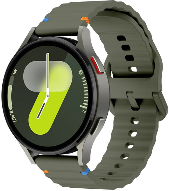 갤럭시워치 호환 컬러풀한 스티치 실리콘 스포츠 스트랩 20mm 22mm, 군녹색