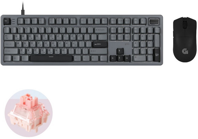 지클릭커 유선 8K 풀배열 기계식 키보드 무선 8K 마우스 세트 자석축 풀윤활 3중 라텍스 흡음 구조, 일반형, 문스톤그레이_보글보글 무소움 레이저자몽축, GRP179