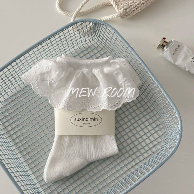 Suxinaimin 蕾絲拼接中筒襪 公主襪 花邊襪