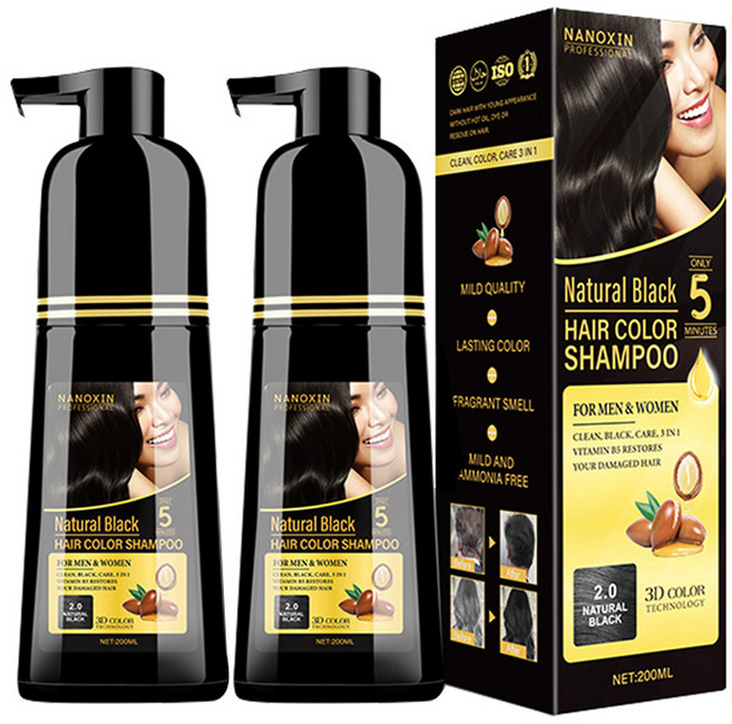 나녹신 간편하고 빠른 새치커버 염색샴푸 200ml 블랙 2개, 내추럴블랙