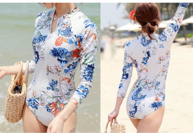 고급스러운 플라워 긴팔 모노키니