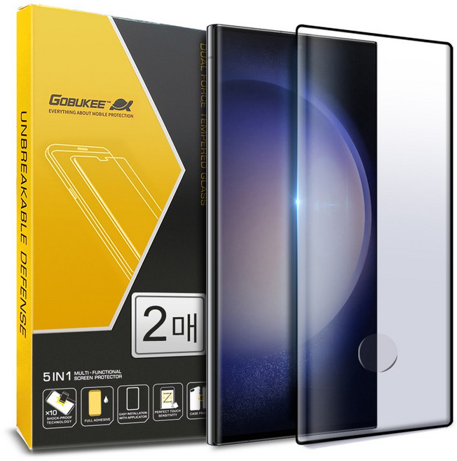 고부기 테두리 풀커버 지문인식 강화유리 휴대폰 액정보호필름 2p 세트, 1개