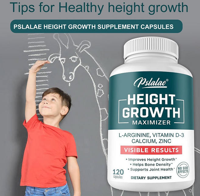 키 성장 촉진제 칼슘 비타민 D3 아연 혼합 알약 어린이와 청소년을 위한 뼈 성장 보충제 뼈 강화 골밀도 지원 GMO 무첨가 글루텐 무첨가 미국산, 2개, 60정