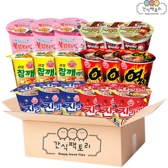 [간식팩토리] 진라면순3+진라면매3+참깨라면3+까르보불닭3+짜파게티3+열라면3 소컵라면 총18개, 18개