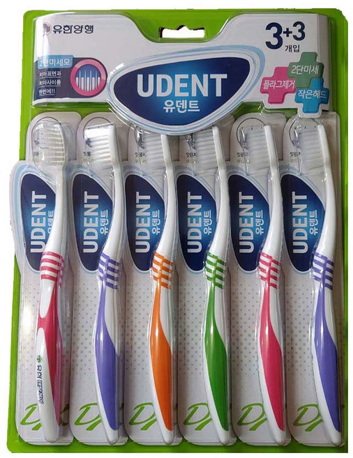 유한 덴탈유덴트 디엑스 2단미세모 칫솔 3+3 플라그, 6개입, 1개