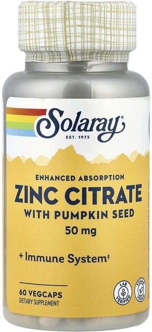 단백질 비타민 철분 마그내슘 칼슘 Solaray 호박 씨 함유 징크시트레이트 베지 캡슐 60정 고루고루섭취해주세요, Solaray호박씨함유징크시트레이트베지캡슐60정, 1개 - 쿠팡