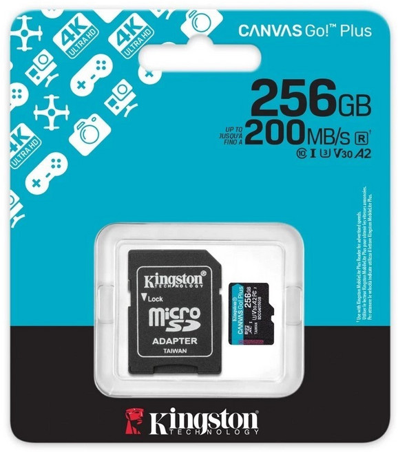 Kingston CANVAS Go! Plus MicroSDXC 記憶卡 256GB 200MB/s U3 V30 A2 適用於 DJI 空拍機 運動攝影機, 1個