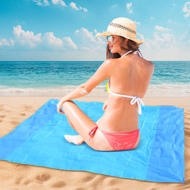 야외 방수 피크닉 매트 해변 겸용 모래 방지 휴대용, 푸른 색