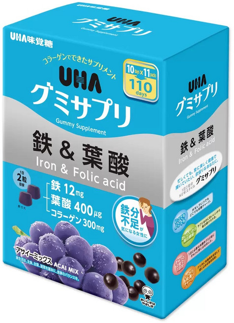 UHA 味覺糖 鐵 & 葉酸 綜合莓果口味軟糖 10日份共20顆 小包裝, 11個, 20顆