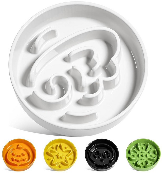 LE TAUCI 세라믹 슬로우 피더 개 볼 소형 품종 금식자를 위한 0 6컵 사료 접시 작은 개와 고양이를 퍼즐 보라색, M 1 5 Cups, Vortex Blue