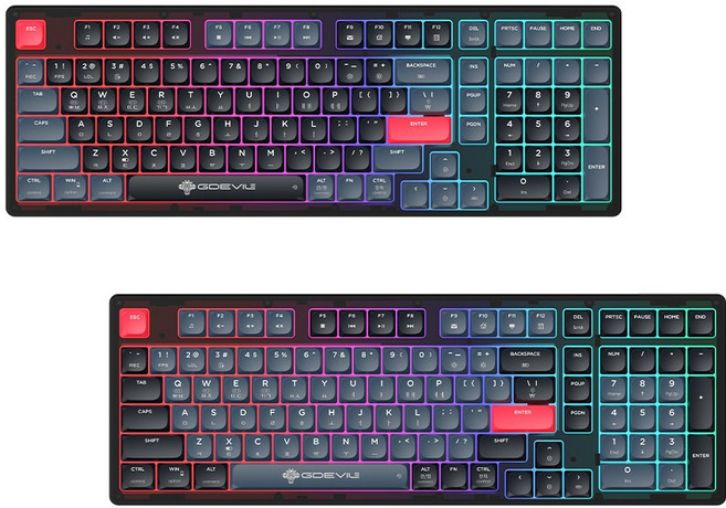 지데빌 G912L CRUISE 트리플 모드 로우-프로파일 기계식 키보드, 블랙+블루