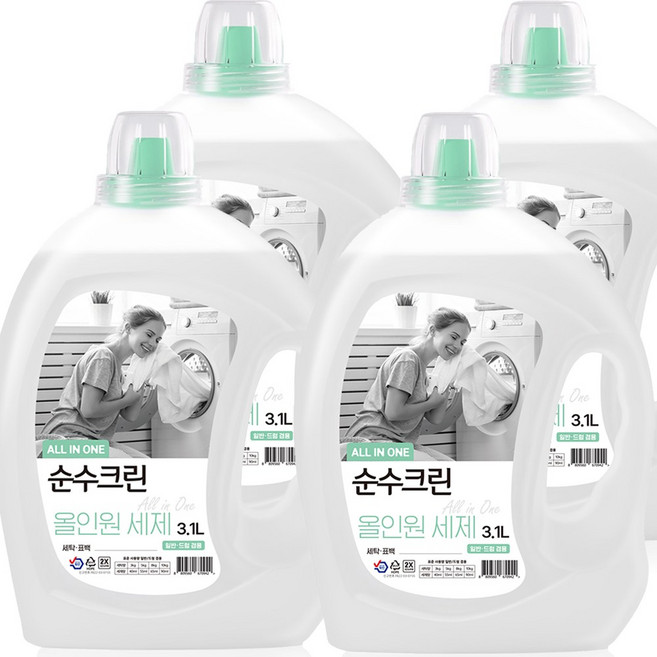순수크린 올인원 액체세제 시그니처 3.1L X 4개입 대용량 실내건조 세탁세제, 4개