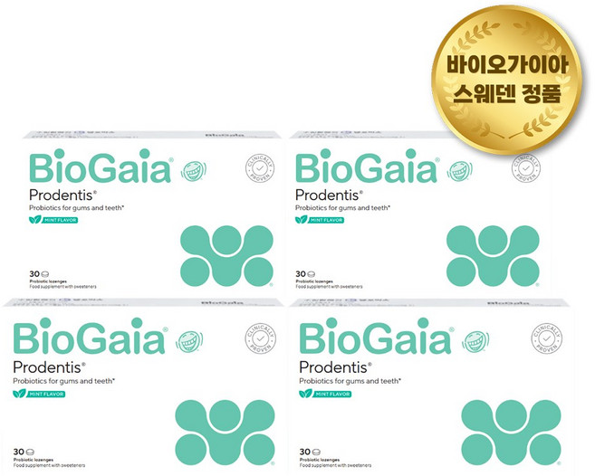 바이오가이아 프로덴티스 로젠지 구강 유산균 민트맛 30정 4개 세트 (유통기한 27년 12월)