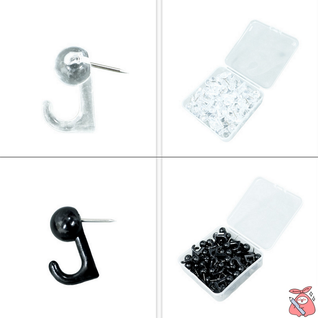 해피J보따리 걸이후크 압정 50P 가정 사무실 전시회 메모고정 소품걸이 벽고정 후크핀, 투명, 1개, 50개입