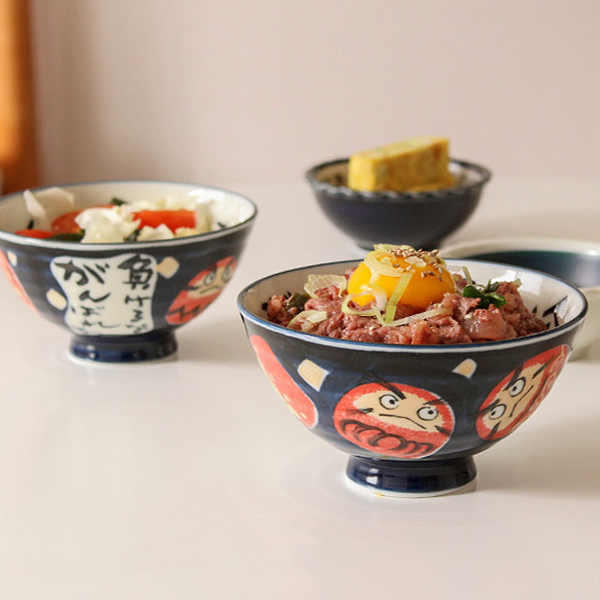 일본 도자기 밥공기 국대접 1인 세트(밥그릇+국그릇), 오뚝이, 1개