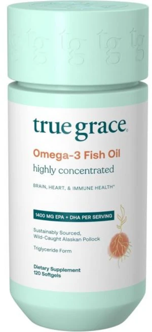 True Grace Omega-3 Fish Oil - 120 Softgels - 1400 mg EPA + DHA - Heart Joint & Health - Glute, 60 Day Supply - 쿠팡