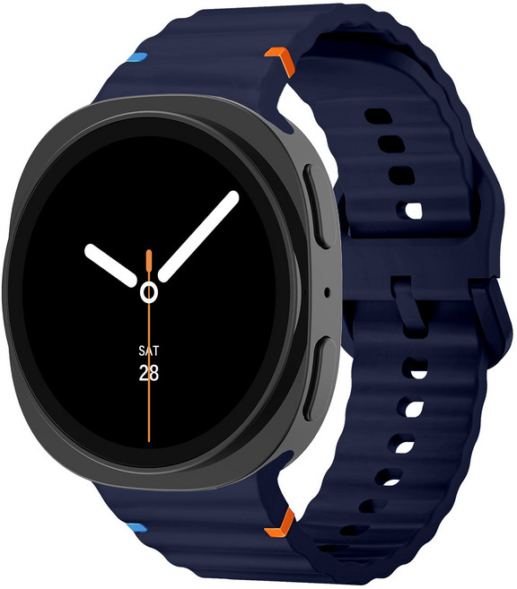 밴드톡 갤럭시워치8 호환 40/44/46mm 실리콘 스포츠 밴드 컬러풀한 스티치 스트랩, 미드나잇블루