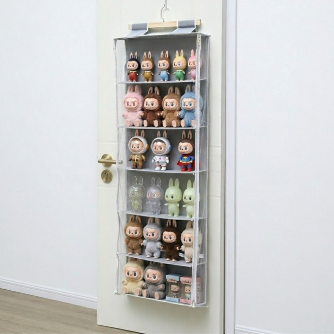 문걸이 투명 인형 정리함 선반 보관함 6단, 1개, 그레이