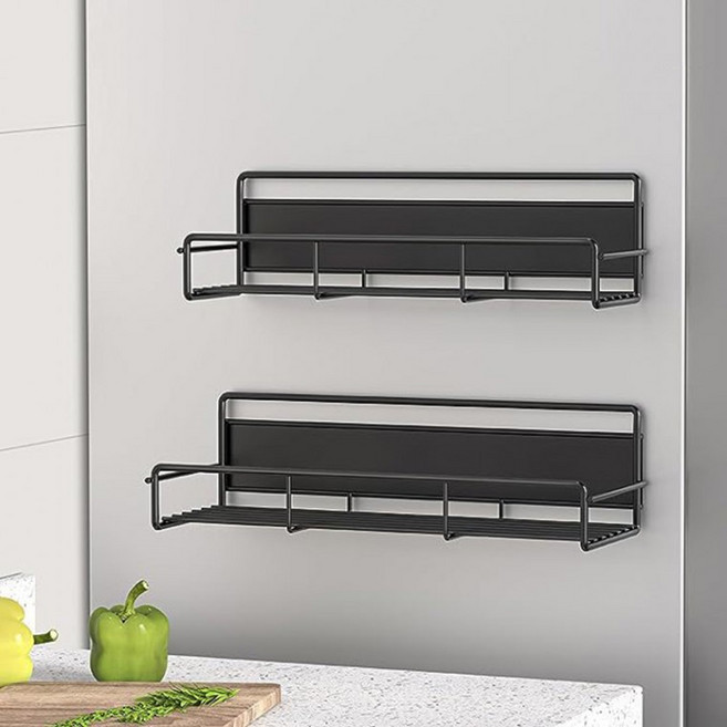 호밍사이 현관문 냉장고 부착 자석선반 대용량 한 세트에 두 개, 2개, 블랙