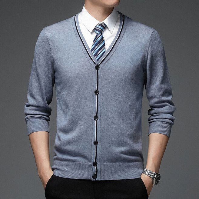 중년남성 가디건 봄가을 캐주얼 코디 정장 브이넥 니트 상의 패션 겨울 편안한 재킷 LJX