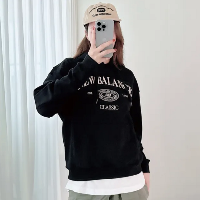 뉴발란스 후드 티 세미오버핏 해리티지 남녀공용 커플 긴팔티 SG1007C2