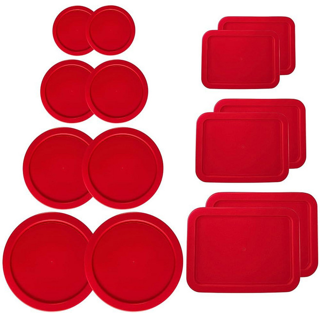 1 2 4 7컵 블루 라운드 & 3 6 11컵 직사각형 교체 뚜껑/커버 Pyrex Anchor Hocking 및 KlareWare 보관 그릇용 *뚜껑만 포함 - 유리, 레드