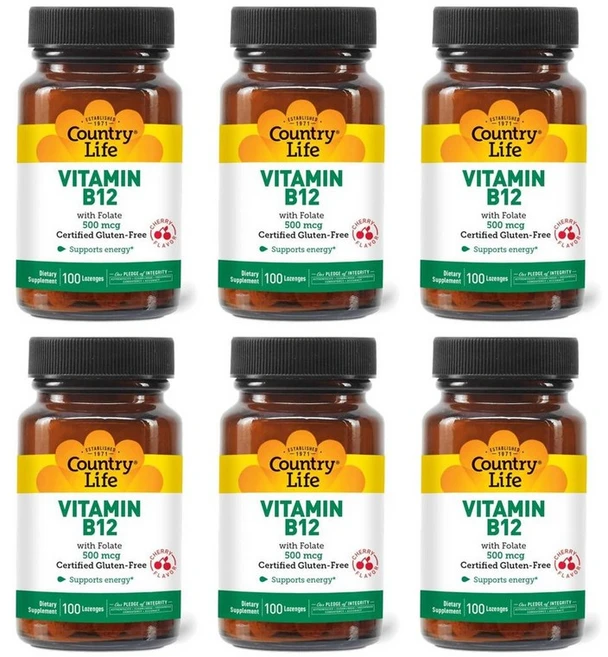 컨트리라이프 비타민 B12 500mcg 엽산 함유, 100정, 6개 - 쿠팡