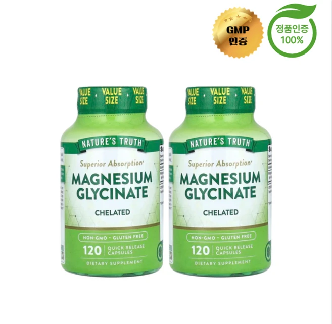 1+1 네이처스 트루스 글리신 마그네슘 킬레이트화 100mg 빠른방출 120정, 2개 - 쿠팡