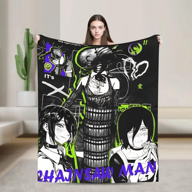 체인소 맨 레제 애니메이션 소프트 블랭킷 캠핑 플러시 담요 소파 의자 플란넬 침대 커버, 1개, 색상: 11. 9 / 크기: D. 102x127cm