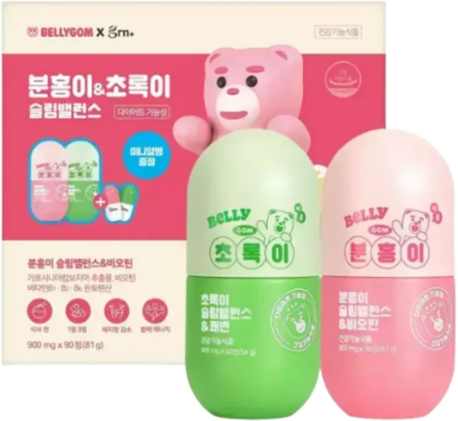 지알엔 벨리곰 슬림밸런스 분홍이&초록이 건강식품, 60정, 2개 - 쿠팡
