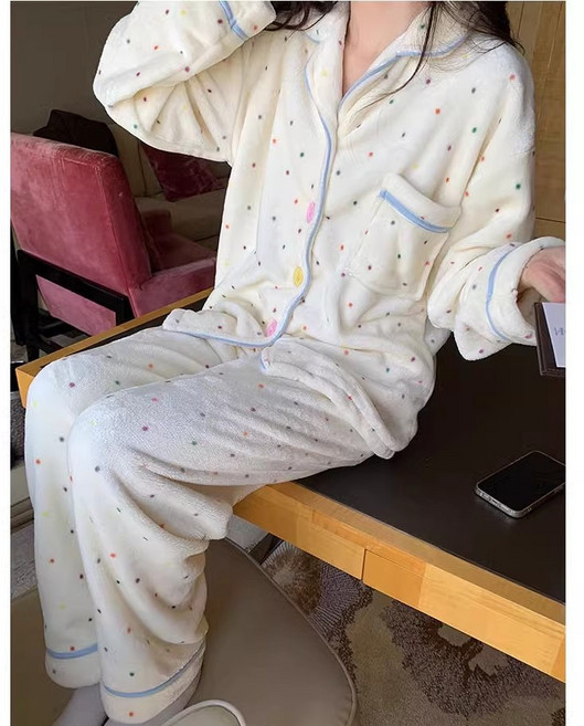 디프른티 여성 샤무즈 극세사 파자마 세트 수면잠옷