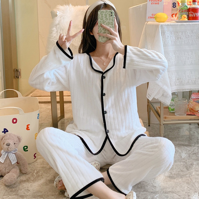 러빙리 따뜻한 여성 극세사 겨울 수면 잠옷 부드러운 파자마 홈웨어 상하세트