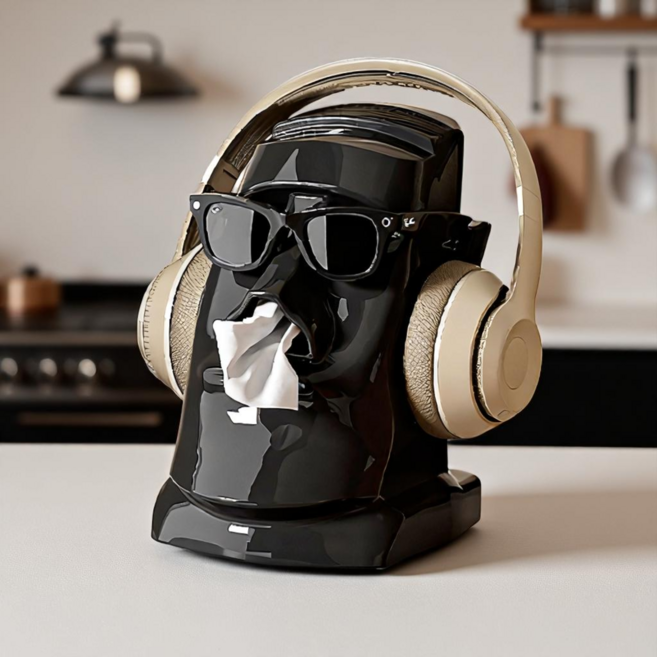 락톡마켓 이색 인테리어 소품 모아이 휴지케이스 3종색상 인기만점 집들이 선물 안경 거치대, 블랙, 1개