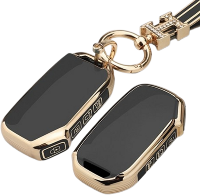 키에티 기아 호환 더뉴 레이 페이스리프트 4버튼 키케이스 + H큐빅 키체인, 골드-블랙