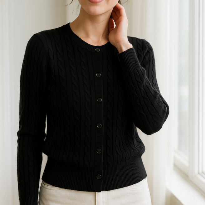 MS HOME 라운드 꽈배기 니트 가디건 데일리 여성용