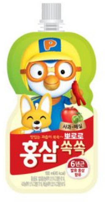 팔도 뽀로로 홍삼쑥쑥 어린이음료 사과매실 100ml x 40ea