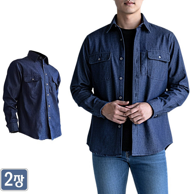 1+1 야인시대 여름 내구성 좋은 청남방 데님셔츠 WD