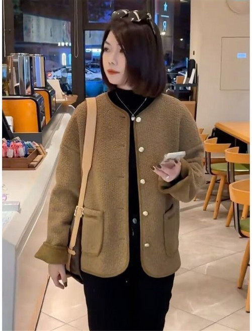 小香風短款羊羔毛開衫外套女秋冬新款時尚寬鬆上衣