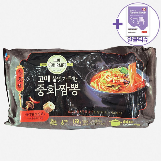 코스트코 CJ 고메 중화짬뽕 1956g (326g x 6팩) [아이스박스] + 더메이런알콜티슈, 326g, 6개