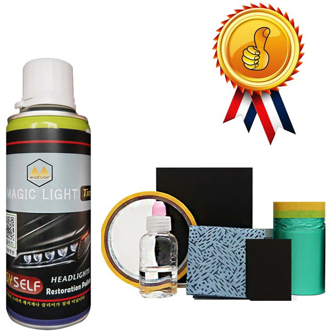 매직타이니 진짜UV차단헤드라이트복원 제(2~3대용)(재료+사포8장)매직타이니 UV차단헤드라이트복원제, 1개, 175ml