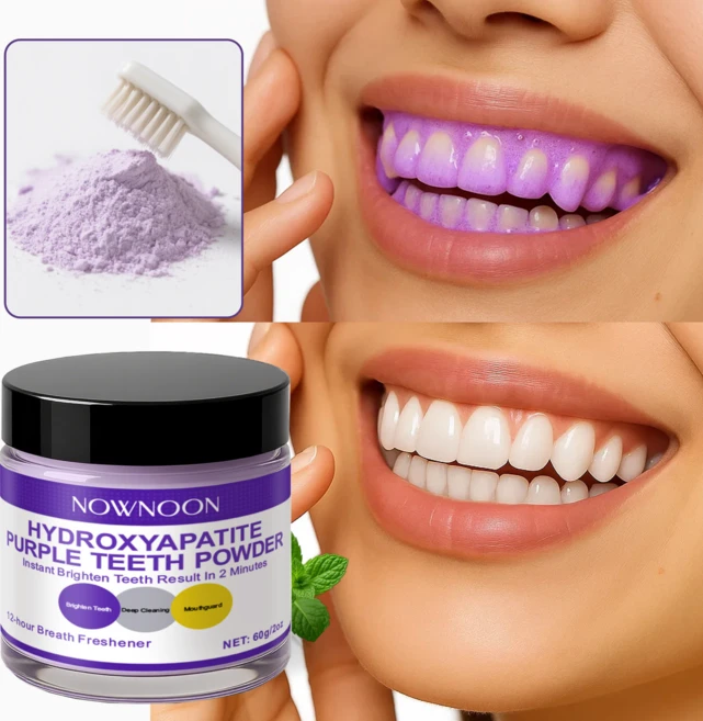 미백 치약 추천 1위 치아미백/치아 관리 파우더 흡연/커피/착색 클리닝 구강 청결제 치아미백제/퍼플 가루 치약 60g, 1개 - 쿠팡