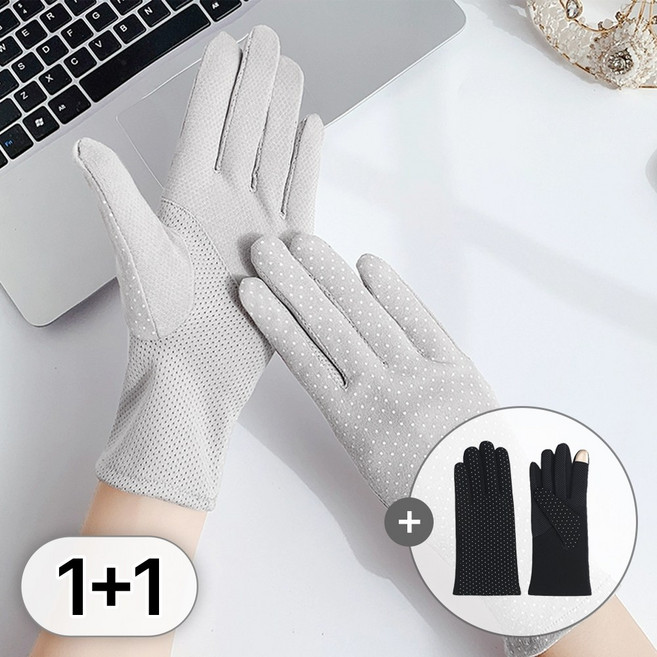 라뷰드 2켤레 세트 여성 봄여름 메쉬 자외선 차단 장갑 미끄럼 방지 사계절 운전용 손장갑 손가락 오픈형 스마트 터치 UV 방지 패션 잡화, 2개, 그레이+블랙