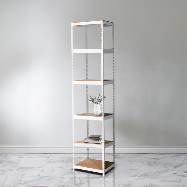 철제선반 무볼트 조립 앵글 수납장 높낮이조절 시스템선반 대형 진열대 틈새선반 300 400 500, 6단, 화이트