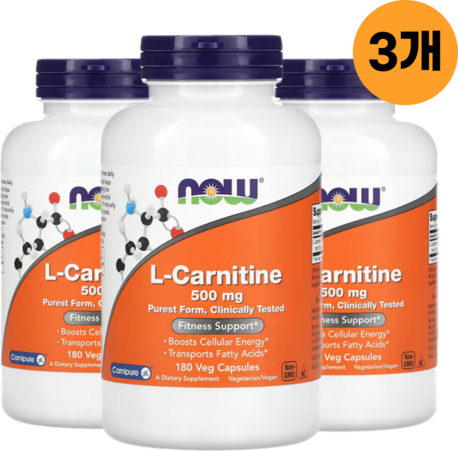 [3세트] 나우푸드 엘카르니틴 500mg 식물성 캡슐 180정 타르트 레이트 카르니퓨어, 3개