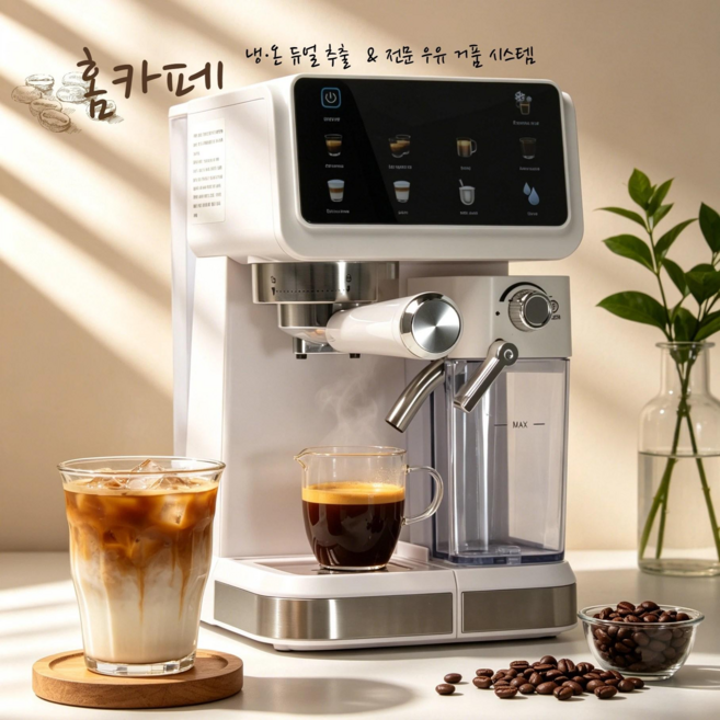 [홈카페 커피머신] 자동세척 손쉬운 청소+스팀 우유폼 / 20bar 고압 1350W 대용량 1.8L / 원터치 메뉴 선택+직관적 버튼 / 가정용 에스프레소 머신+메뉴 다양성, 화이트, CM5600