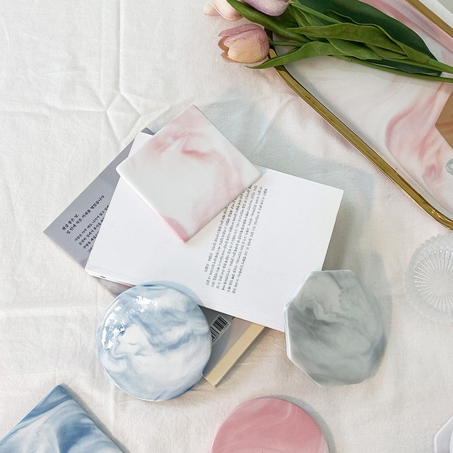 아둥놀이터 대리석 마블 코스터 카페 컵받침 홈 티 커피, 마블코스터 팔각 그레이